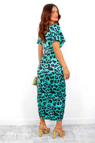 Adore Me - Sea Green Leopard Midi Dress