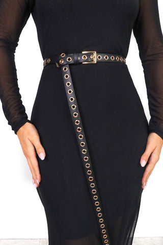 Alarm Belts - Black Gold Eyelet Belt