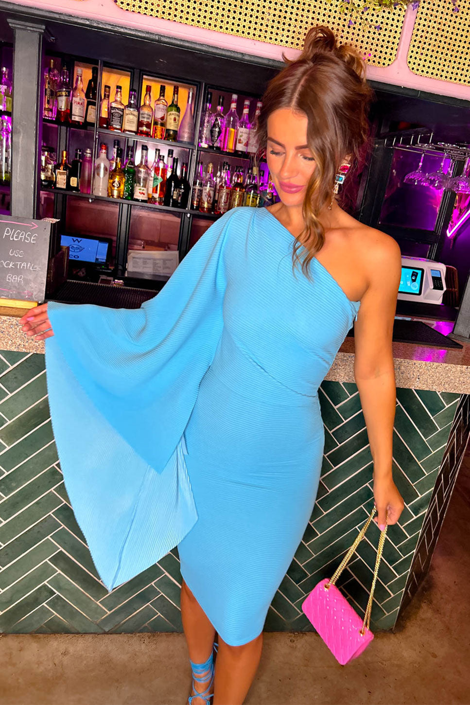 Am I The Drama? - Blue One Shoulder Cape Sleeve Midi Dress – DLSB
