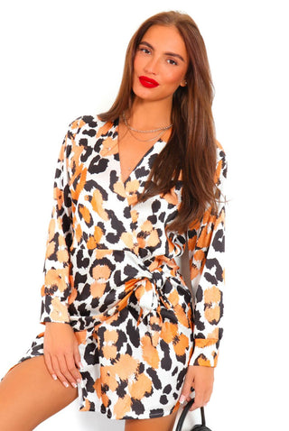 Anything You Want - Cream Orange Leopard Mini Dress
