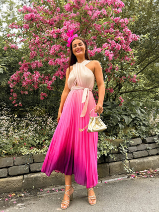 Artemis - Pink Beige Ombre Pleated Midi Dress