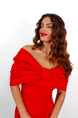 Bow Strings Attached - Red Satin Bow Mini Dress