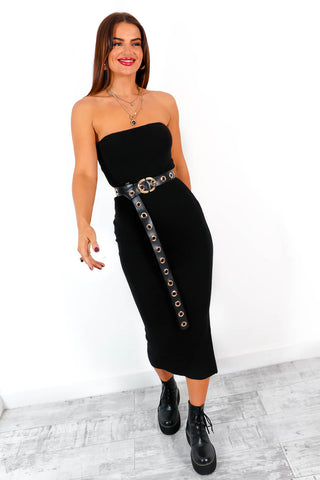 Bare Your Beauty - Black Knitted Bandeau Midi Dress