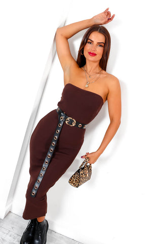 Bare Your Beauty - Chocolate Knitted Bandeau Midi Dress