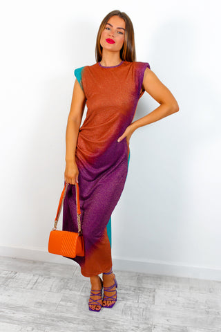 Beat The Ruche - Purple Rust Lurex Midi Dress