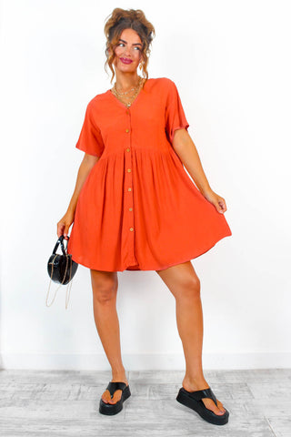 Beat You To It - Orange Button Up Smock Mini Dress