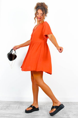 Beat You To It - Orange Button Up Smock Mini Dress