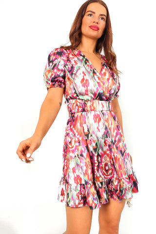 Belt Friends Forever - Multi Printed Belted Mini Dress