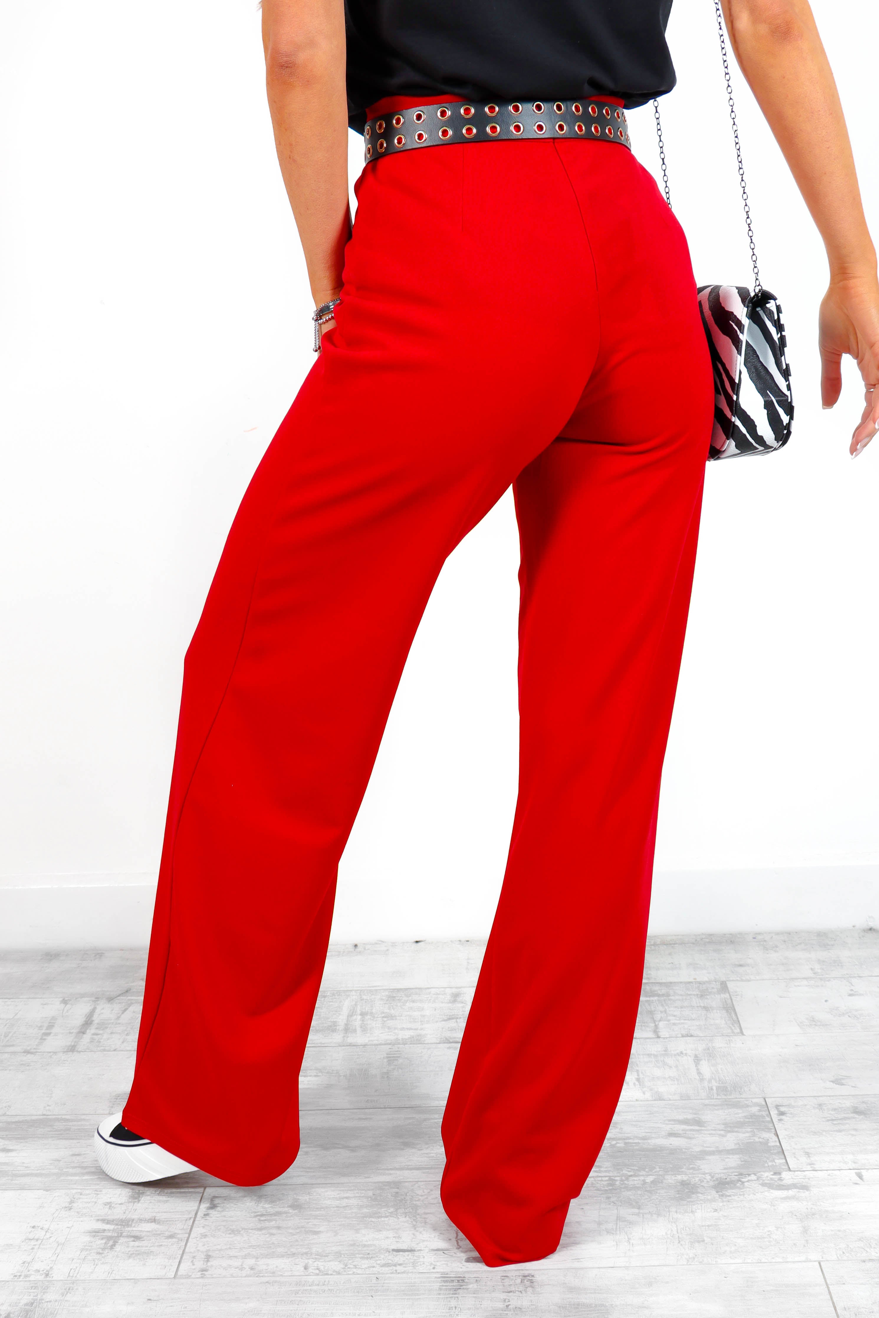 Intense red high waisted flat-front Wide leg Pants