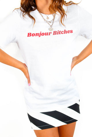 Bonjour Babe - White Red Slogan T-Shirt