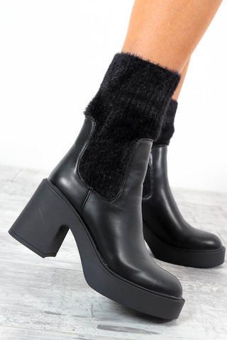 Boot Off - Black Faux Leather Heeled Sock Boot