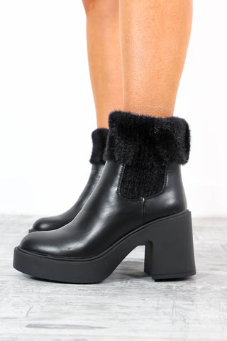 Boot Off - Black Faux Leather Heeled Sock Boot