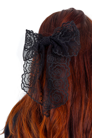 Bow Away - Black Floral Lace Bow Hair Clip