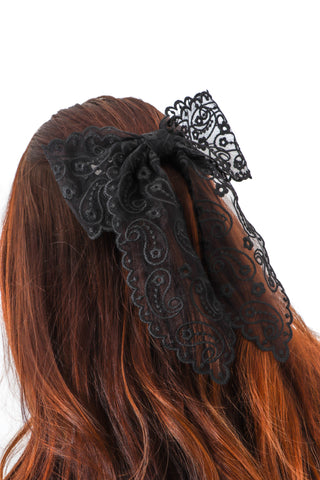 Bow Away - Black Paisley Lace Hair Clip