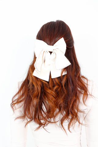 Bow Bye - Cream Diamante Satin Bow Hair Clip