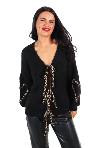 Bow Wild - Black Leopard Bow Reversible Knitted Jumper