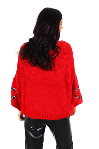 Bow Wild - Red Leopard Bow Reversible Knitted Jumper