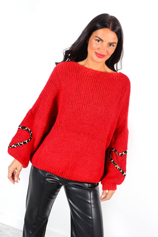 Bow Wild - Red Leopard Bow Reversible Knitted Jumper