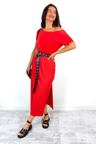 Bring Split On - Red Side Split Maxi Dress