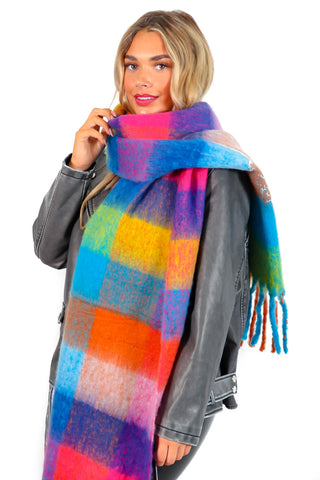 Check The Fit - Pink Multi Check Wool Tassel Scarf