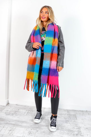 Check The Fit - Pink Multi Check Wool Tassel Scarf