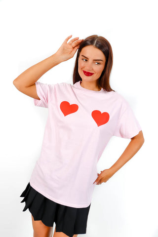 Cheeky Love - Pink Red Heart Print T-Shirt