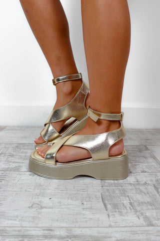 Closer To The Sun - Gold Platform Sandals