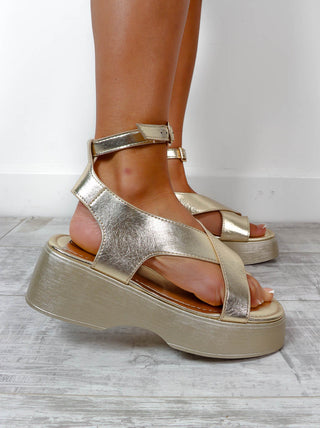 Closer To The Sun - Gold Platform Sandals