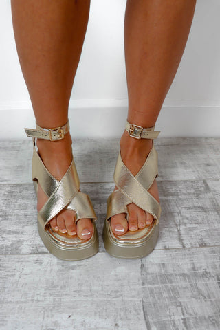 Closer To The Sun - Gold Platform Sandals