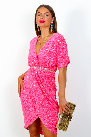 Cocktail O'Clock  - Pink Sequin Midi Dress