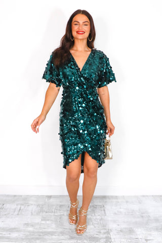 Cocktail O'Clock - Teal  Disk Sequin Midi Dress