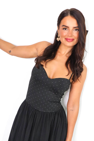 Cold As Bodice - Black Diamante Bodice Maxi Dress