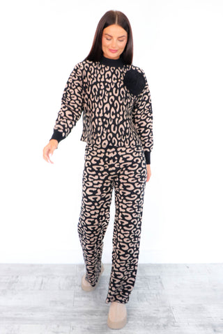 Cosy Rosey - Black Leopard Knitted Two Piece