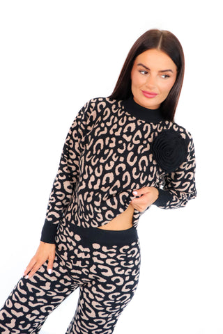 Cosy Rosey - Black Leopard Knitted Two Piece