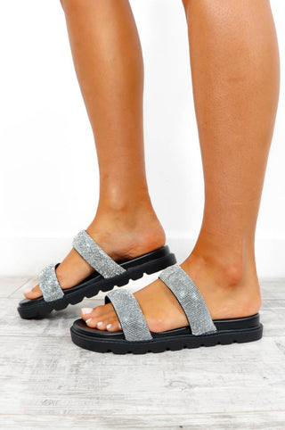 Crystal Clear - Black Embelished Sandals