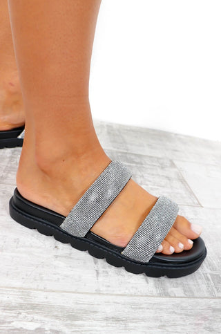 Crystal Clear - Black Embelished Sandals