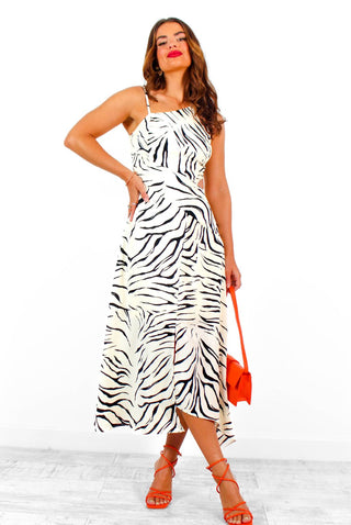 Cut It Out - Champagne Zebra Cut Out Midi Dress