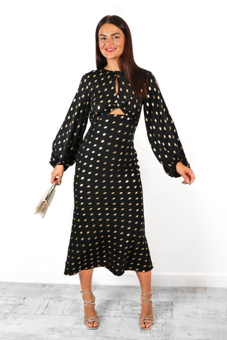 Cut Them Out - Black Gold Foil Spot Midi Dress