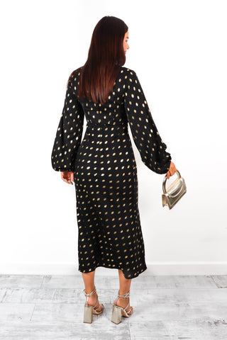 Cut Them Out - Black Gold Foil Spot Midi Dress