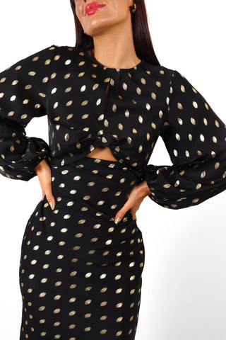 Cut Them Out - Black Gold Foil Spot Midi Dress