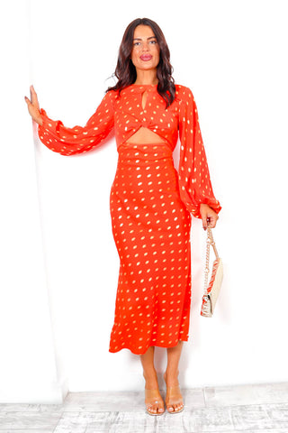 Cut Them Out - Coral Gold Foil Spot Midi Dress