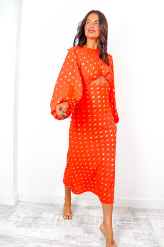 Cut Them Out - Coral Gold Foil Spot Midi Dress