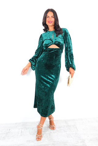 Cut Them Out - Forest Crushed Velvet Maxi Dress