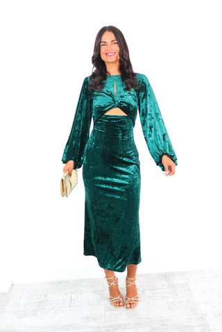 Cut Them Out - Forest Crushed Velvet Maxi Dress