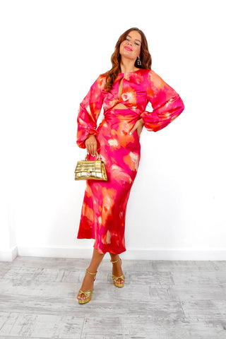 Cut Them Out - Pink Orange Floral Print Cut Out Maxi Dress