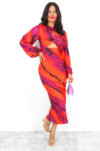 Cut Them Out - Red Purple Abstract Print Maxi Dress