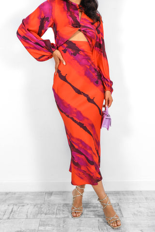 Cut Them Out - Red Purple Abstract Print Maxi Dress