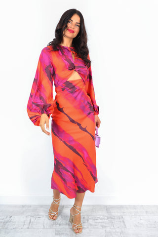 Cut Them Out - Red Purple Abstract Print Maxi Dress