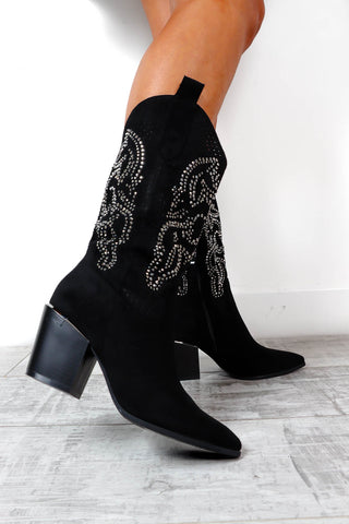 Dazzle Em Cowboy - Black Embellished Western Cowboy Boots