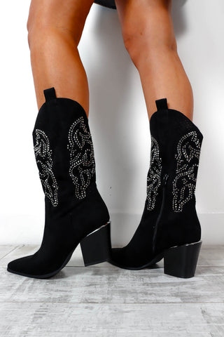 Dazzle Em Cowboy - Black Embellished Western Cowboy Boots